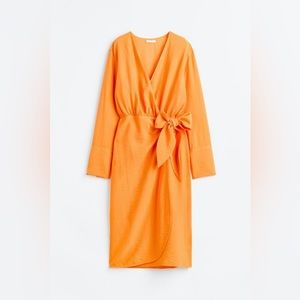 Orange Wrap Dress with Tie - Size S